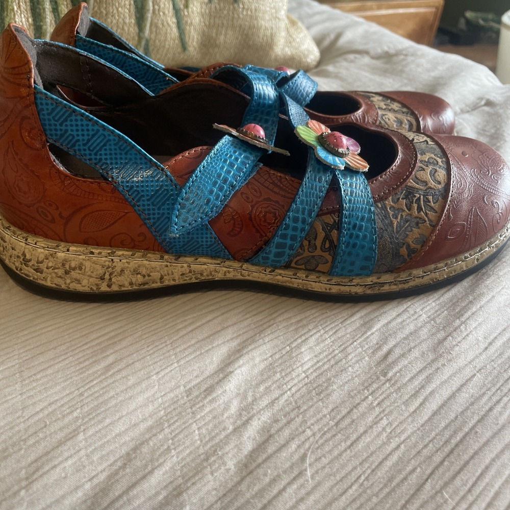 Socofy Women's Mary Jane Clogs Flower Embossed Paisley Boho Size 8.5 Handcrafted - Picture 9 of 10